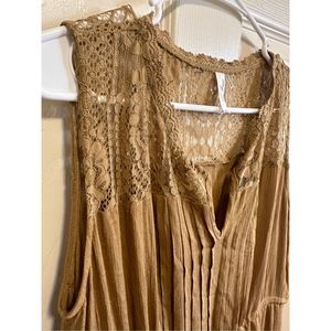 L Love Womens Maxi Dress Boho Cinched Tassel V Neckline Sleeveless Brown Large